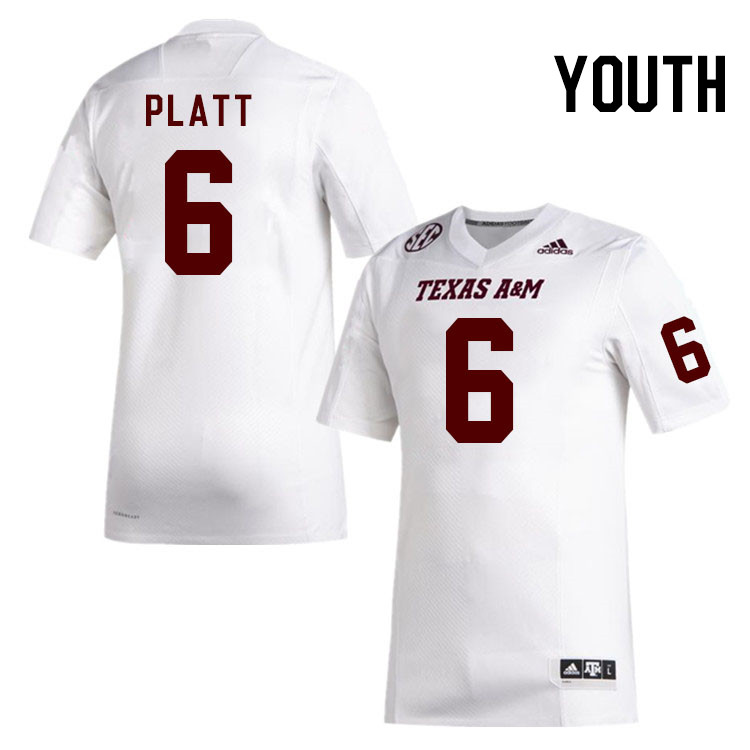 Youth #6 Jaden Platt Texas A&M Aggies College Football Jerseys Stitched Sale-White - Click Image to Close